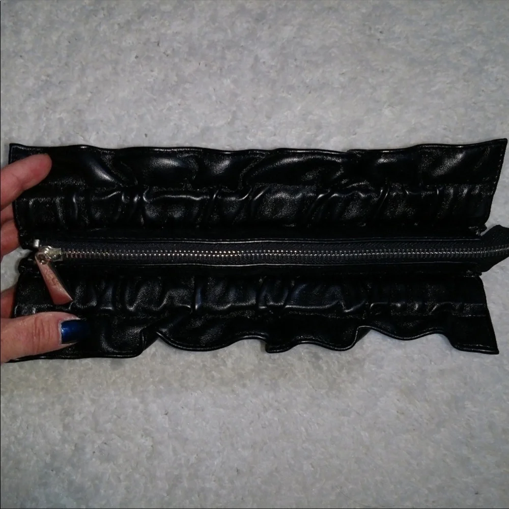 Express Black Faux Leather Ruffled Clutch
